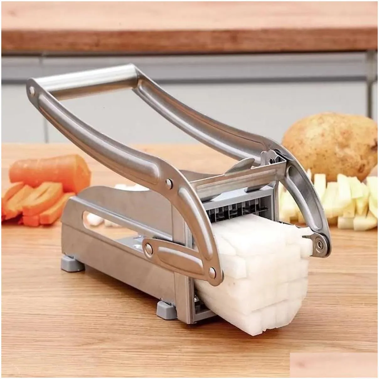 Fruit Vegetable Tools Stainless Steel French Fry Cutter Potato Slicer Multifunction Chopper with 2 Blades for Tomato Cooking 230728