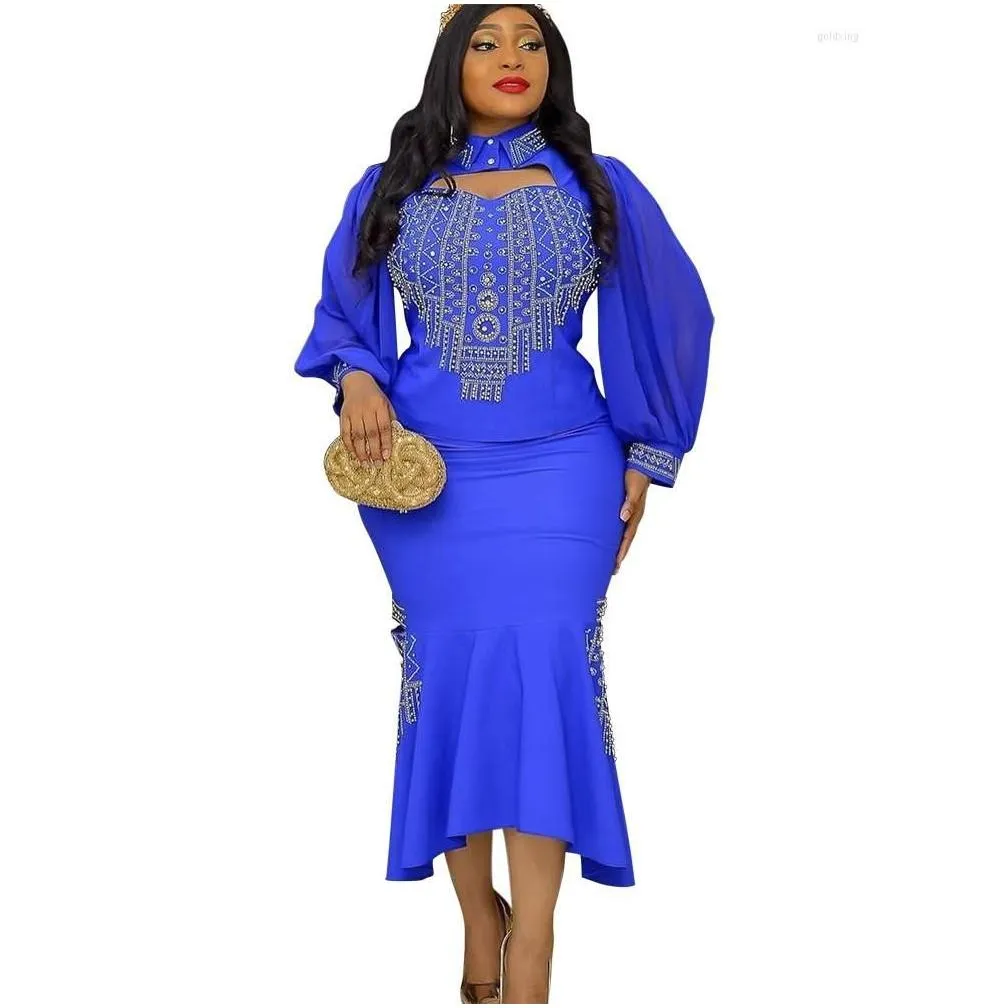 Ethnic Clothing 2 Piece Sets African Clothes For Women Dashiki Diamond Tops And Skirts Suits Elegant Turkish Wedding Party Dresses Dr Dhsft