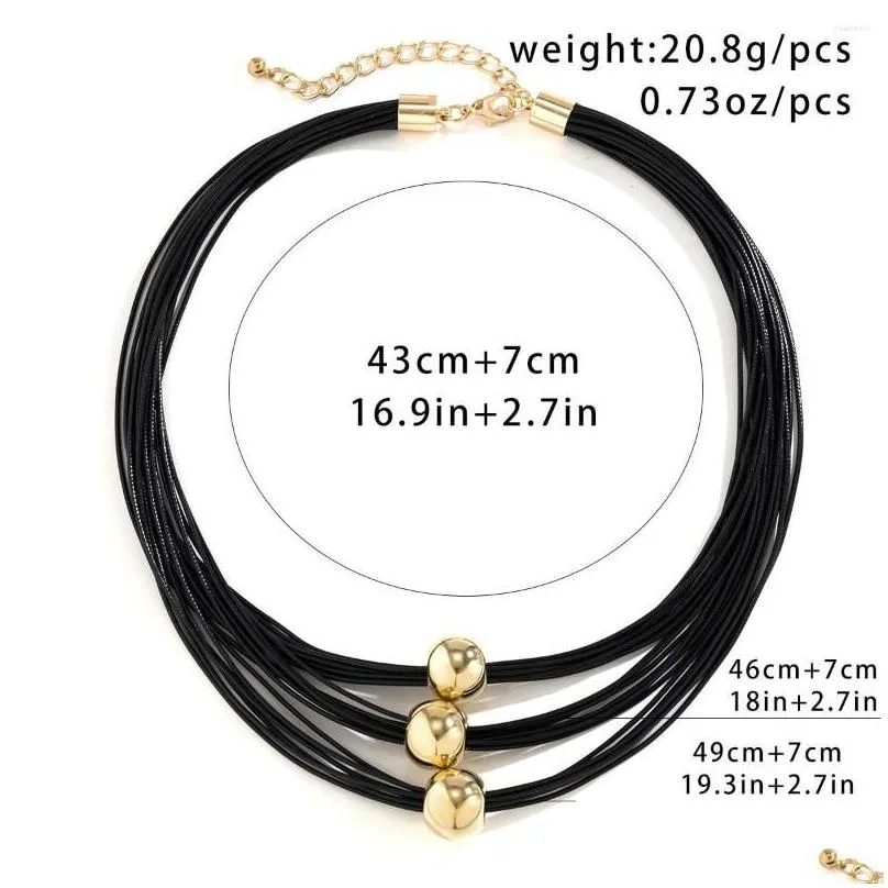 Choker IngeSight.Z Vintage Multilayer CCB Ball Black Leather Wax Necklace Women Goth Punk Short Clavicle Chain Halloween Jewelry