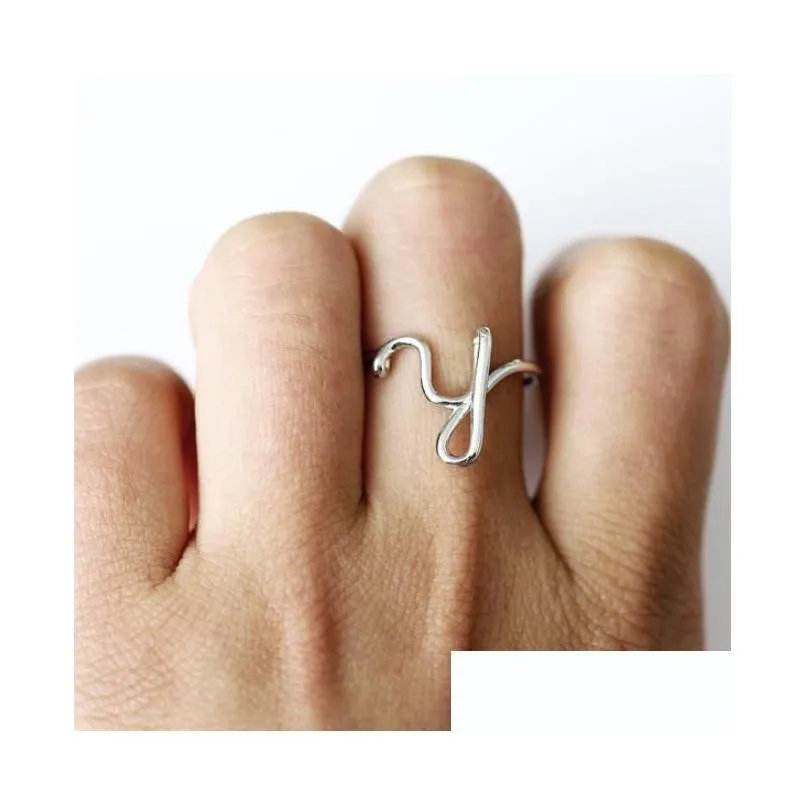 letters design fashion deformed letter rings for women simple gold silver name ring female statement party charm jewelry gift
