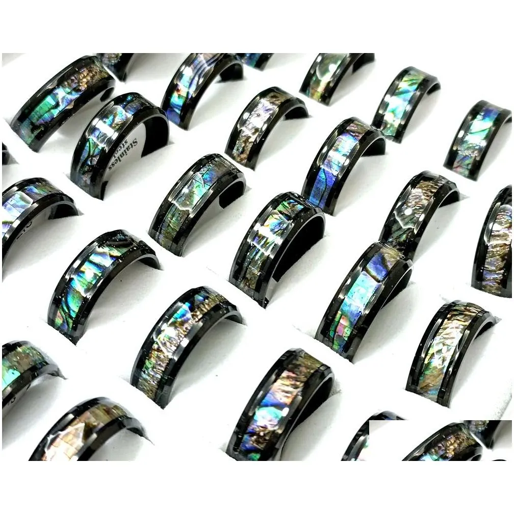 30pcs/lot black blue stainless steel shell ring high quality comfort-fit men women wedding band ring hot jewelry