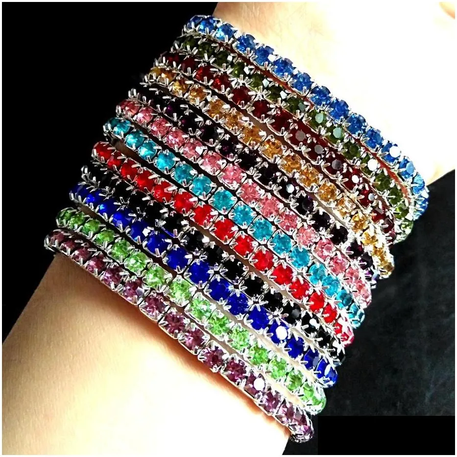 50pcs women`s girls tennis mix elastic crystal bracelets zircon wristband colorful bangle children birthday party gift friendship