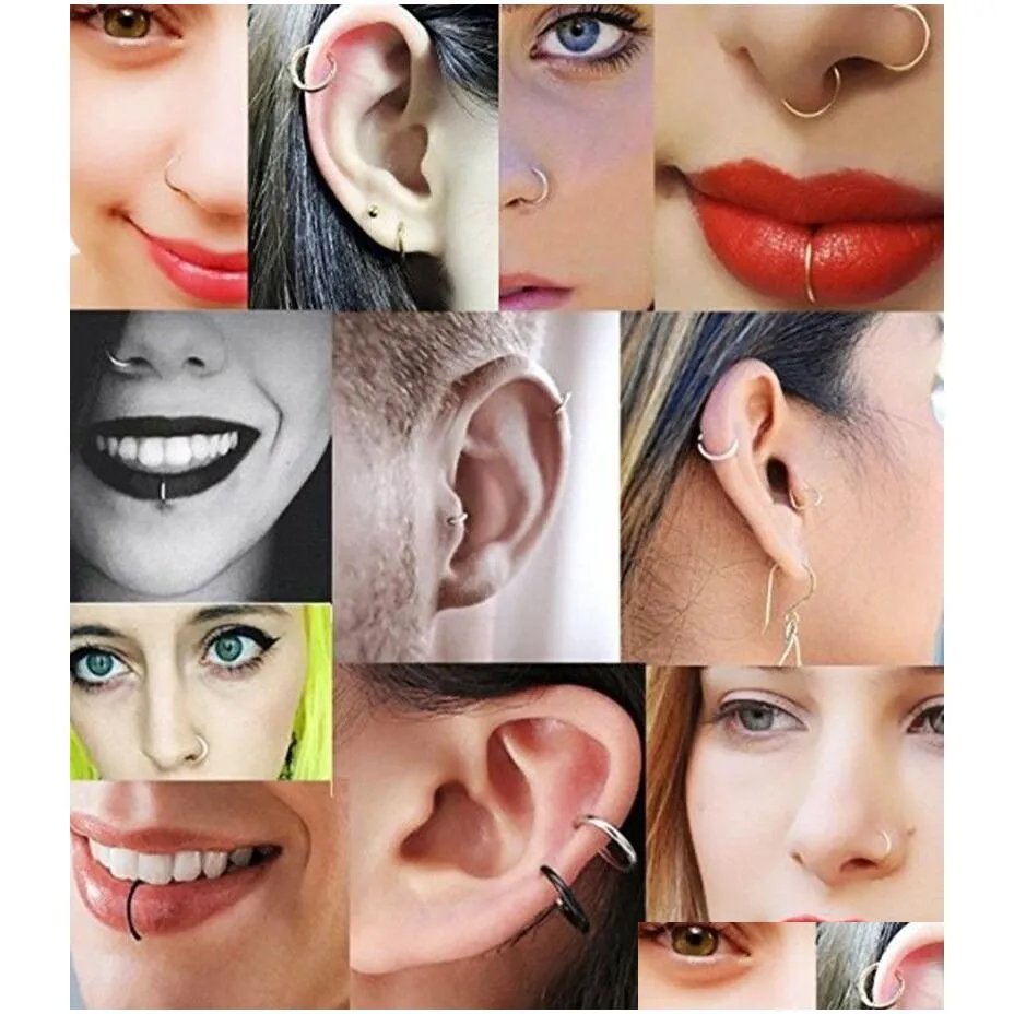 20pcs/pack multicolor golden small nose ring stainless steel open piercing septum lip hoop rings earrings cartilage jewelry