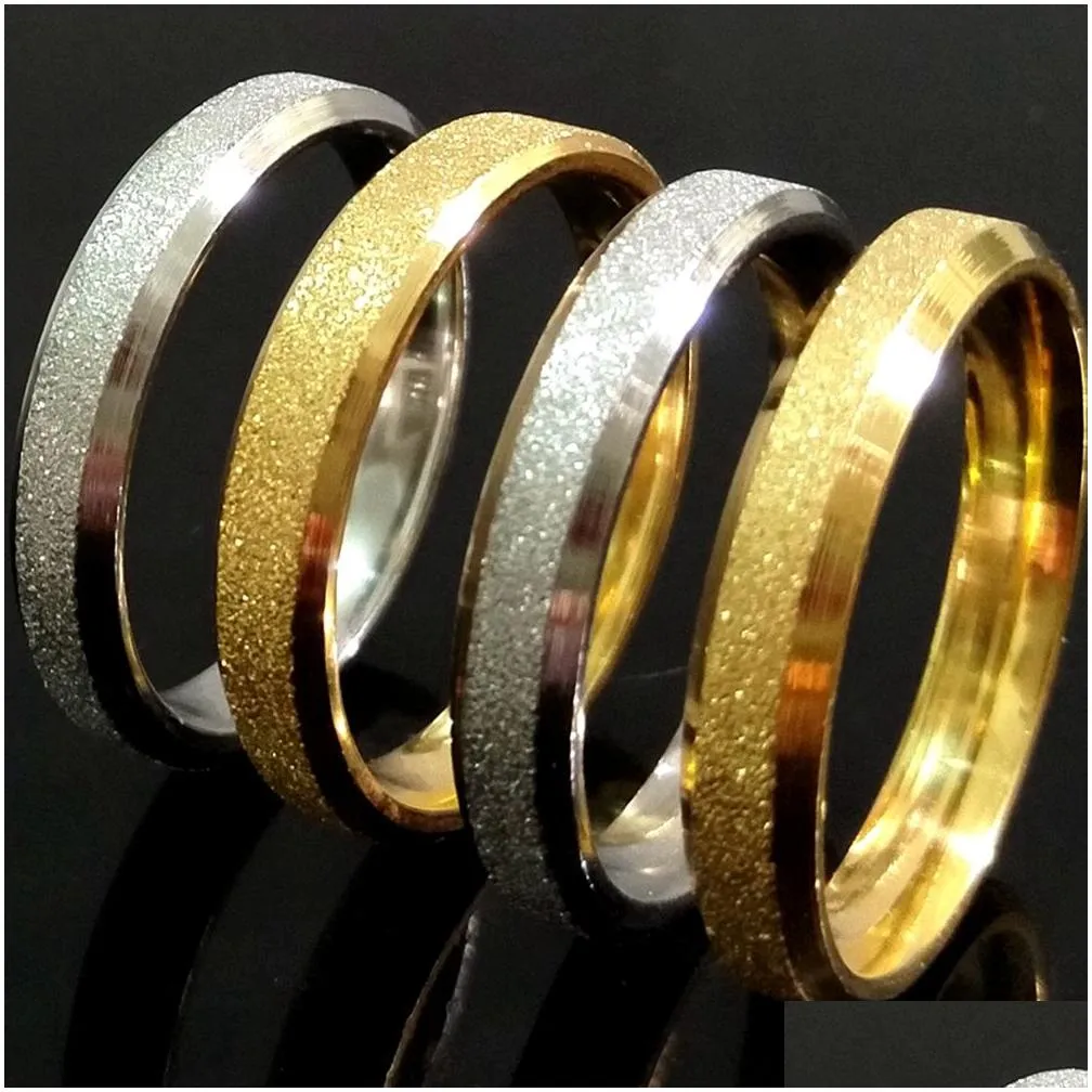 50pcs gold & silver mix sand surface 4mm quality comfort-fit mens womens shiny stainless steel matte ring width 4mm wholesale jewelry