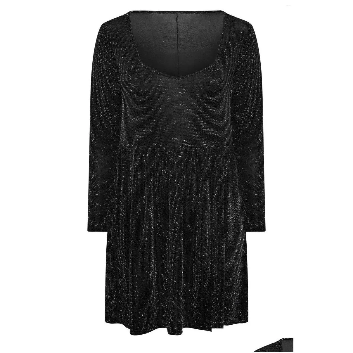 Plus Size Dresses Long Sleeve Elegant Spring Autumn Party Dress Women Black Sliver Glitter Evening Large Midi 7XL 8XL