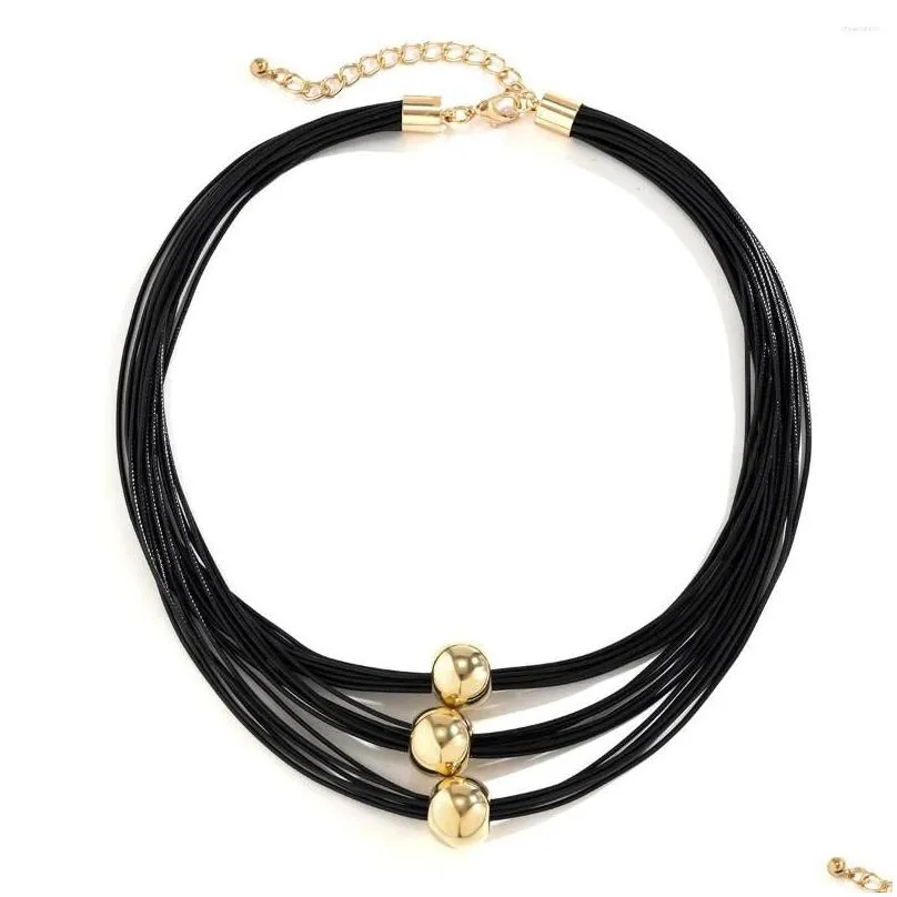 Choker IngeSight.Z Vintage Multilayer CCB Ball Black Leather Wax Necklace Women Goth Punk Short Clavicle Chain Halloween Jewelry