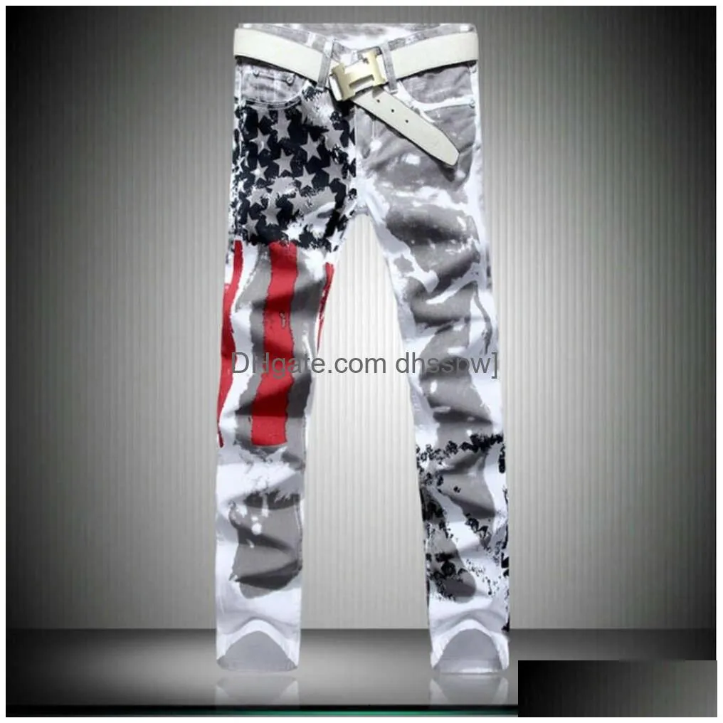 us flag printed jeans high stretch slim fit casual five point star red stripe large pants