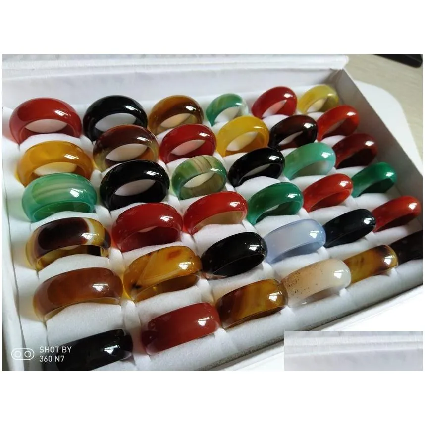 20pcs/lot men women multicolor smooth solid jade ring lady beautiful agate ring natural gem stone charm jewelry lover xmas gift great