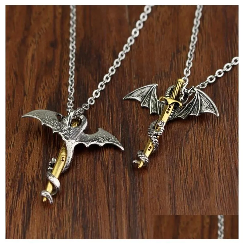 luminous vintage dragon sword pendant necklace titanium steel jewelry glow in the dark