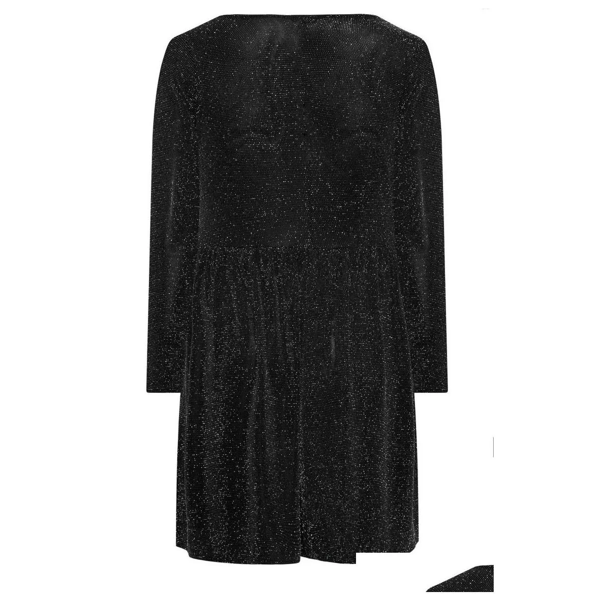 Plus Size Dresses Long Sleeve Elegant Spring Autumn Party Dress Women Black Sliver Glitter Evening Large Midi 7XL 8XL