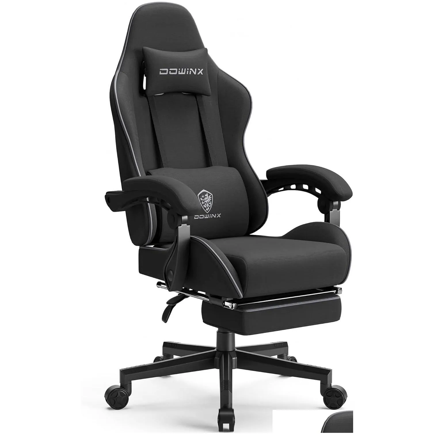 Dowinx Gaming Chair Fabric with Pocket Spring Cushion, Massage Game Chair Cloth with Headrest, Ergonomic Computer Chair with Footrest 290LBS,