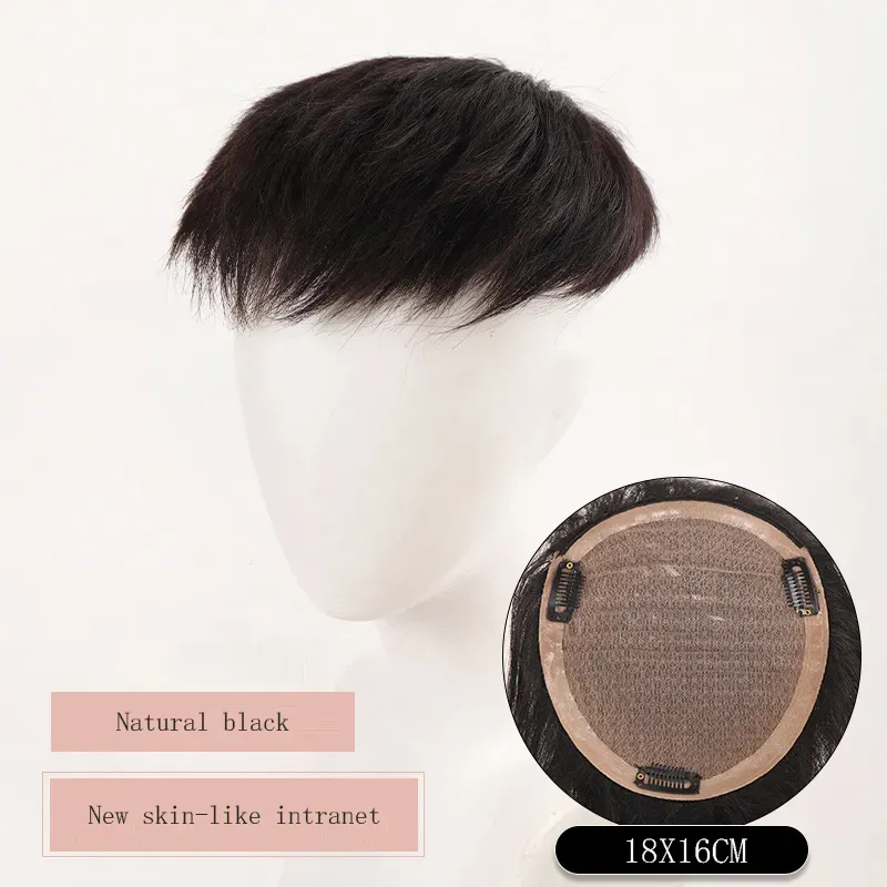 Wigs Synthetic Wigs DIFEI Synthetic Hair Topper Natural Black Replacement Wig With 3 Clips Clipped On The Man`s Head Closed Hairpiece