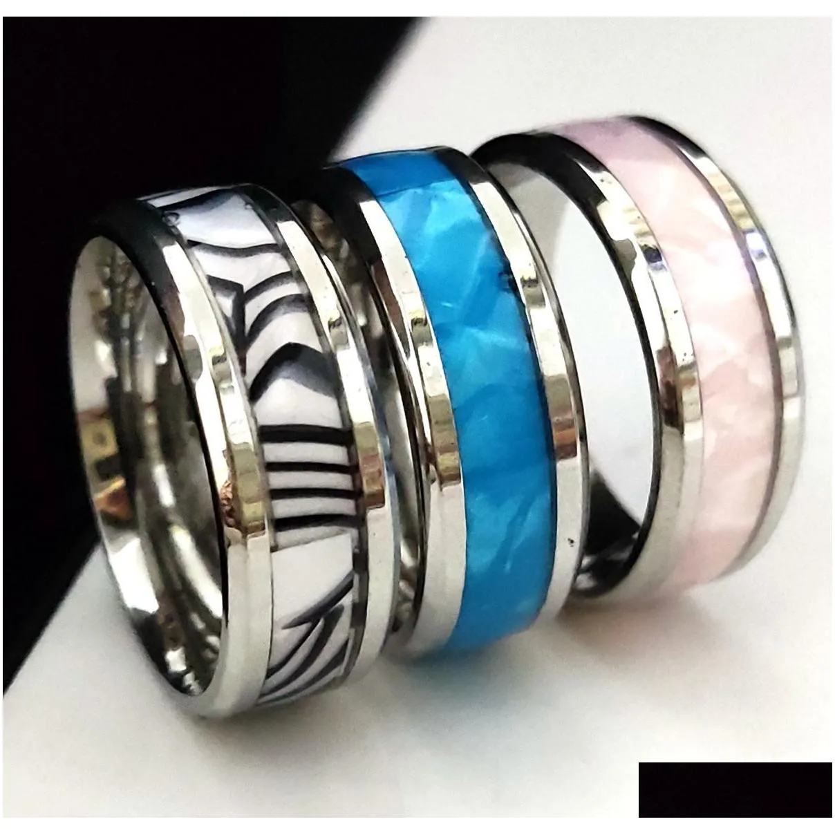 30pcs/lot unique design top mixed stainless steel shell ring high quality comfort-fit men women wedding band ring hot jewelry