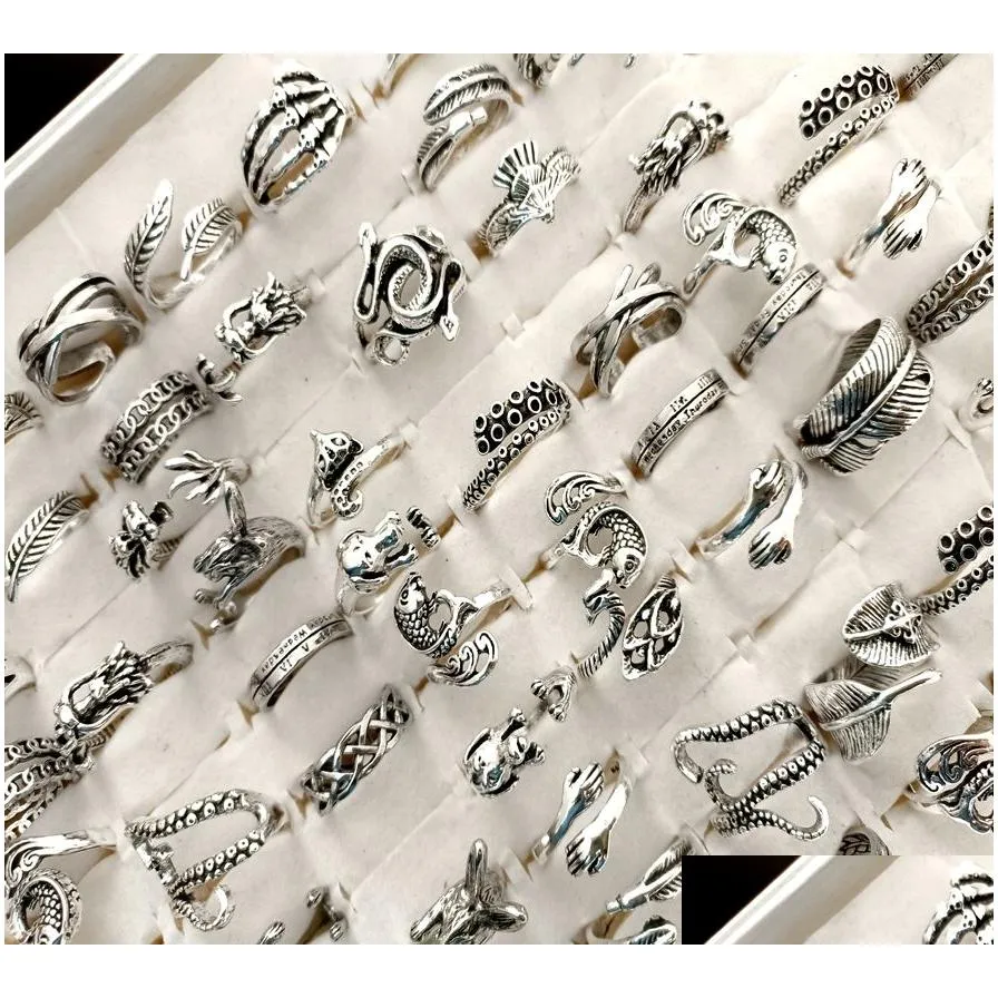 wholesale lots 50 mix rings more than 10 desgins silver metal punk fashion jewelry