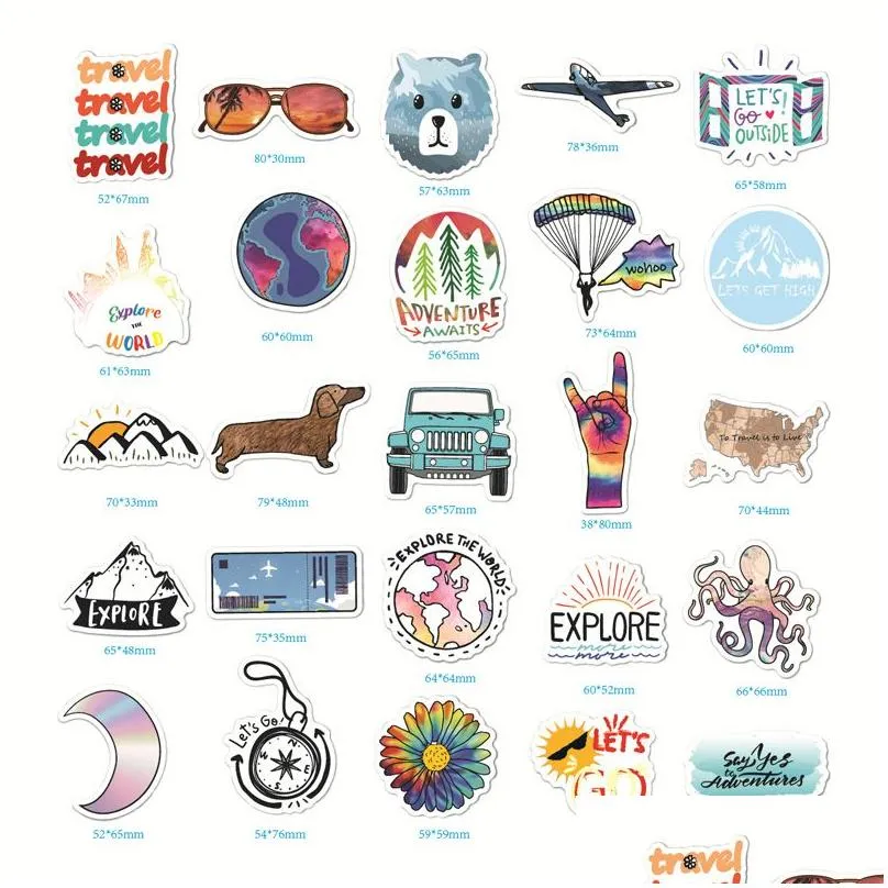 50pcsLot Car Stickers Vinyl Decals Outdoors Journey Animal Waterproof Aesthetic Sticker for Water Bottles Laptop Phone Game