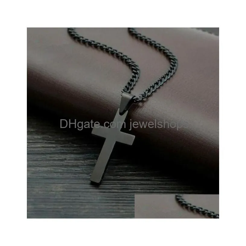 vintage cross pendant necklace stainless steel black chain men women jewelry gift