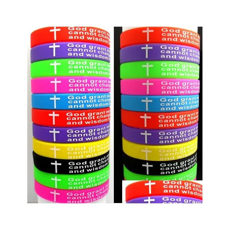 100pcs top mix serenity prayer bracelets bible cross color wristbands wholesale christian jesus jewelry lots