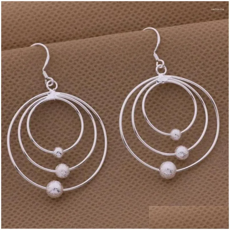 Dangle Earrings Silver Plated Three Circle Beads For Women Brands Christmas Gifts Wedding Party Girl Jewelry