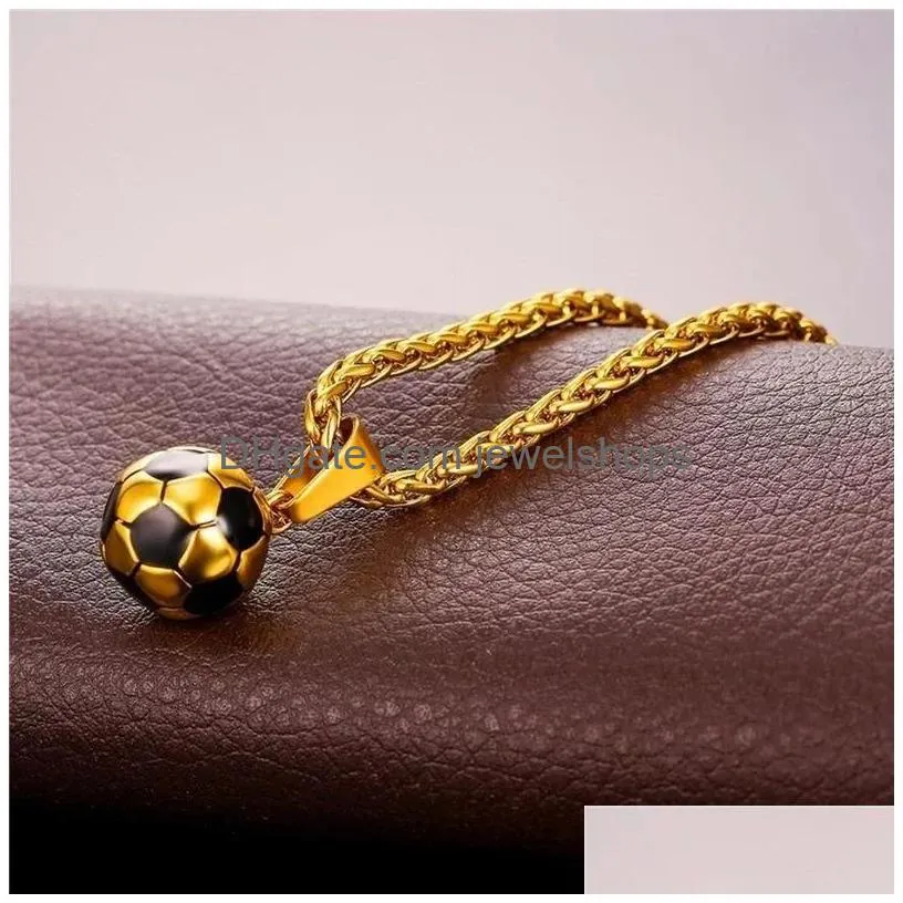 sports product football necklace with stainless steel chain necklace football boys gift necklace for men