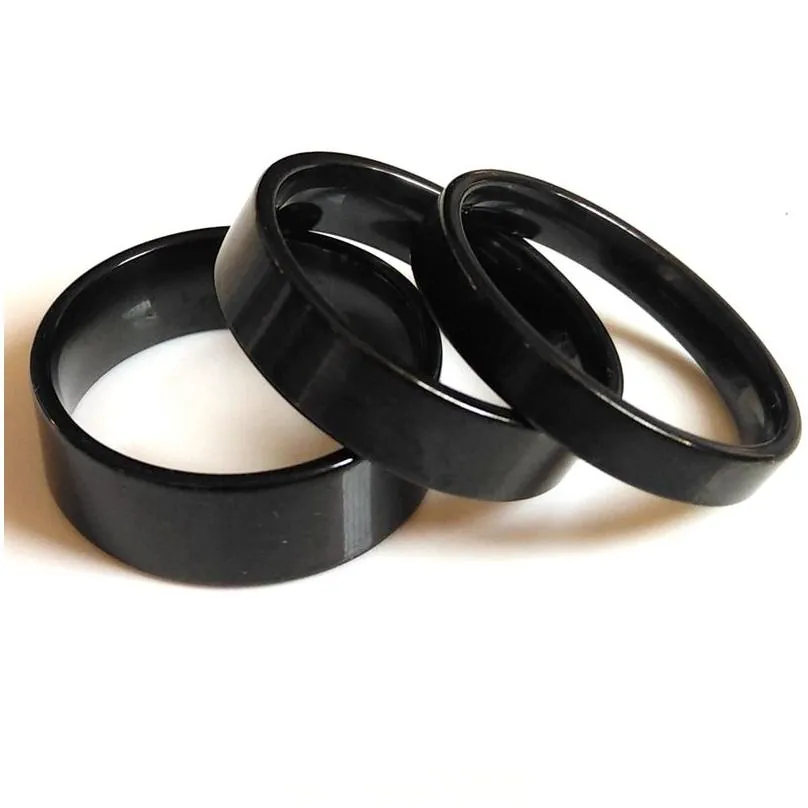 wholesale 100pcs mix lot of 4mm 6mm 8mm black flat band comfort-fit 316l stainless steel ring unisex simple classic elegant jewelry hot