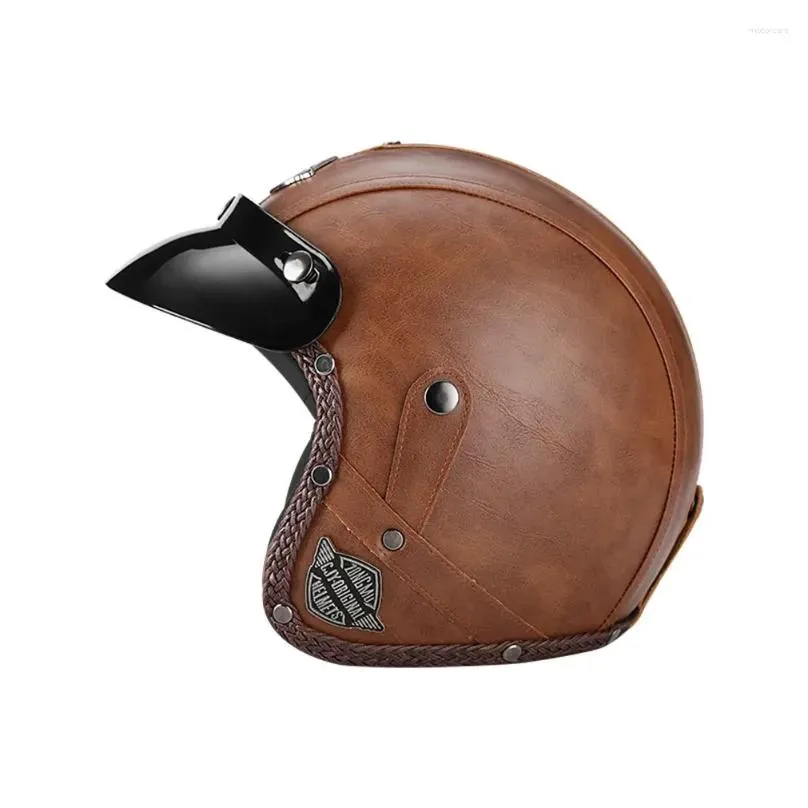 Motorcycle Helmets Leather Surface Four Seasons Scooter  Open Face Helmet Man Women Personalized Vintage Casque Moto Motocross