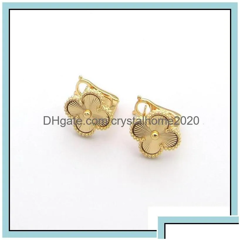 Clip-On Screw Back Luxury Designer Earrings Fourleaf Clover Cleef Womens Fashion 18K Gold Earring Jewelry Drop Delivery Dbm Dhhko