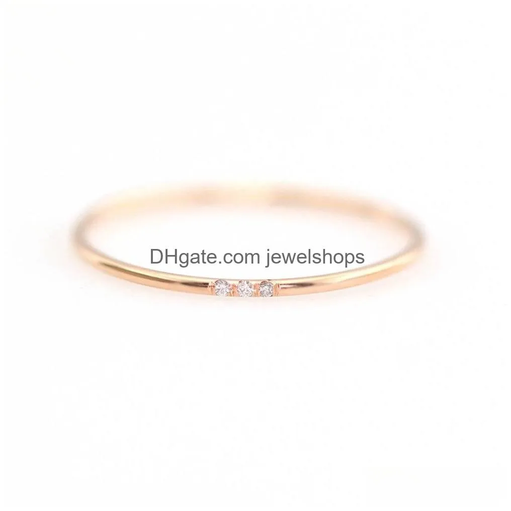 minimalist diamond ring, 14k gold diamond band, 1mm full round thin ring with 1, 2 or 3 stones .95 mm diamond, wedding engagement ring