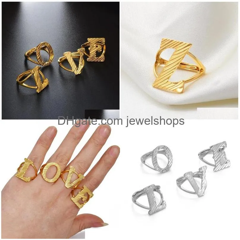 a-z letters ring women girl gold color african initial rings resizable english jewelry alphabet finger ring arab