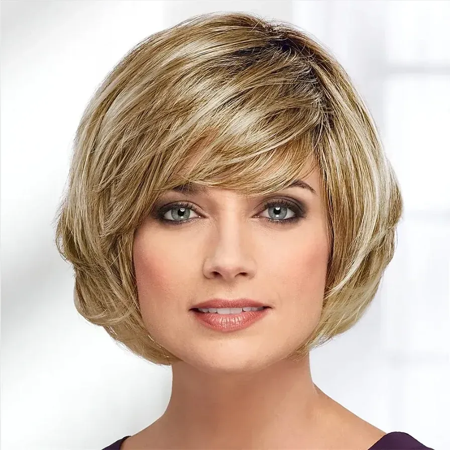 Wigs HAIRJOY Synthetic Hair Women Short Straight Ombre Bob Wig with Bangs Blonde Silver Brown Red