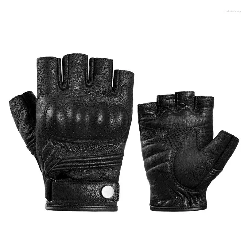 Cycling Gloves VXW Motorcycle Half-Finger Goat Leather Hard Knuckle Protection Breathable Racing Motocross MTB BMX Women Men