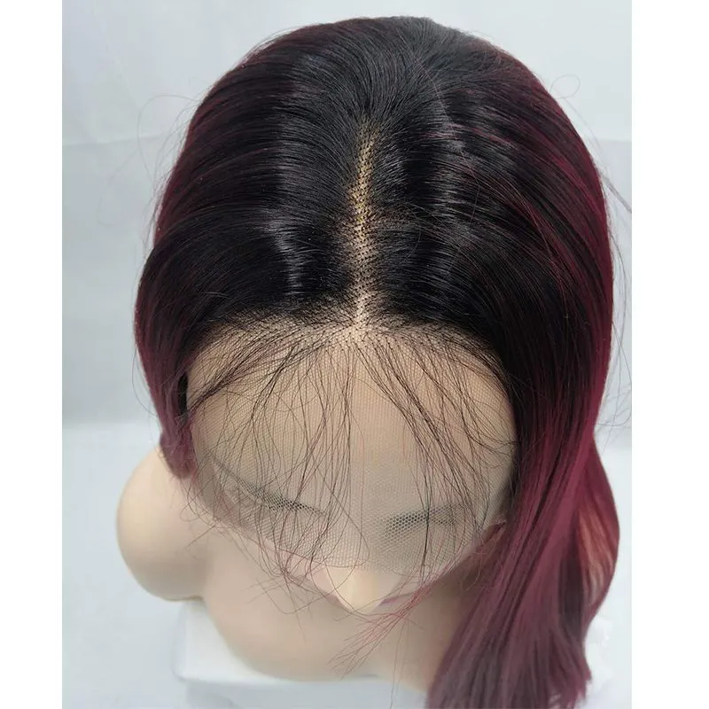 Wigs 24inches Ombre Burgundy Synthetic Lace Front Wig Heat Resistant Fiber Full Hair Glueless Hand Tied Brazilian Lace Frontal Wigs