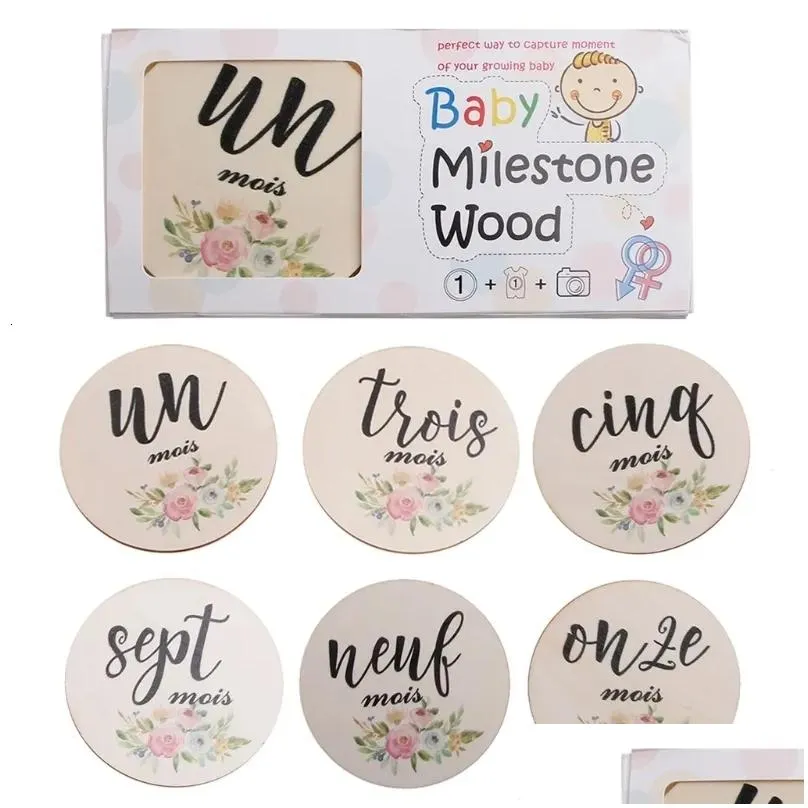 Keepsakes 6 PcsSet Handmade Baby Milestone Cards born Monthly Recording Cards Spanish Language Letters Flower Print Pocards Infants