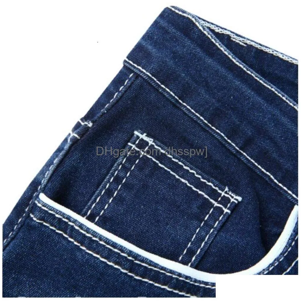 high quality mens slim fitting double line golden classic three color jeans style