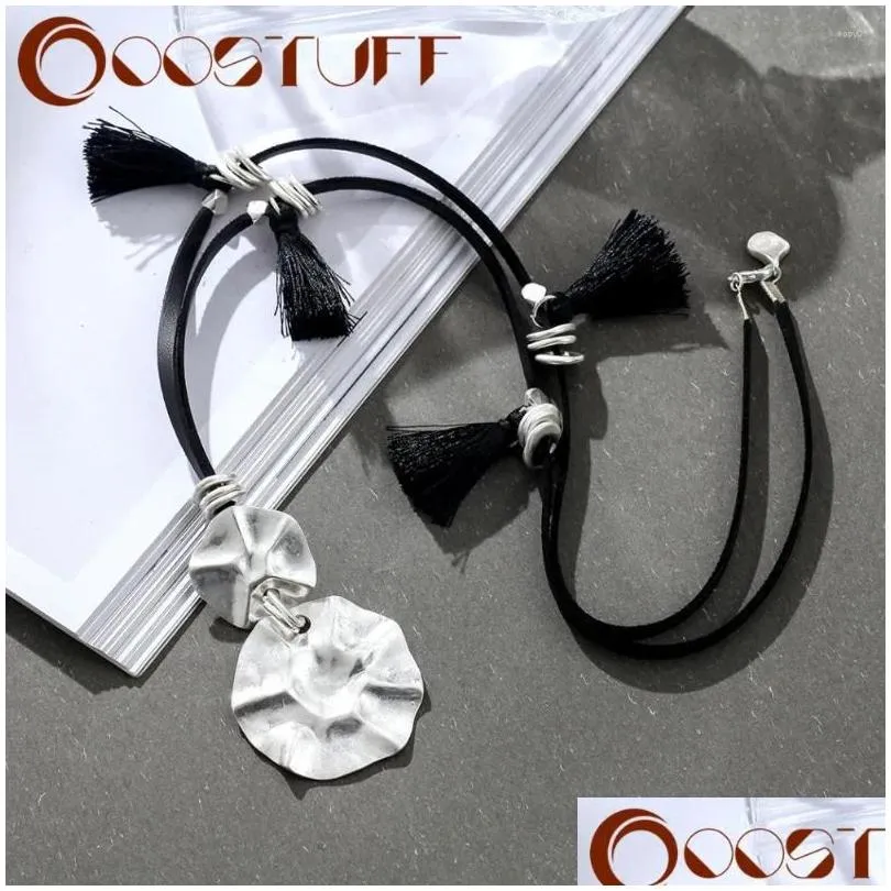 Pendant Necklaces Leather Necklace Women With Silver Color Black Tassal Necklace&pendant Wholesale Jewelry Trending Products Choker