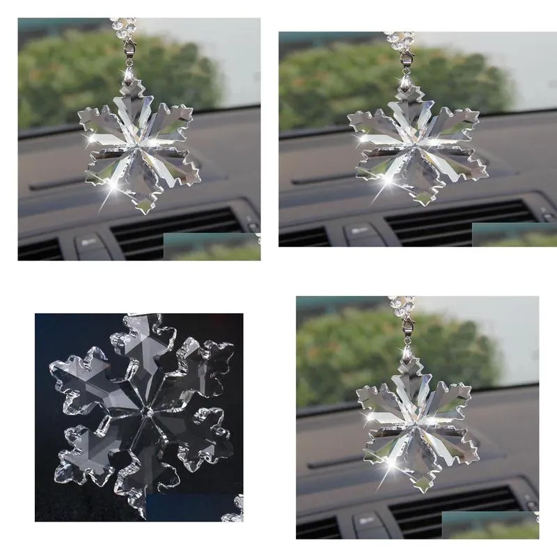 YENTL Car Pendant Transparent Crystal Snowflakes Decoration Suspension Ornaments Sun Catcher Snowflake Hanging Trim Christmas