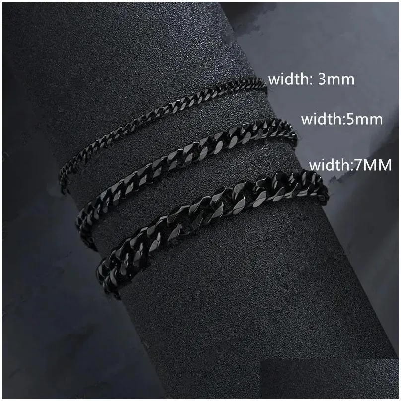 new trendy cuban chain men bracelet classic stainless steel 3/5/7mm width chain bracelet for men women jewelry gift