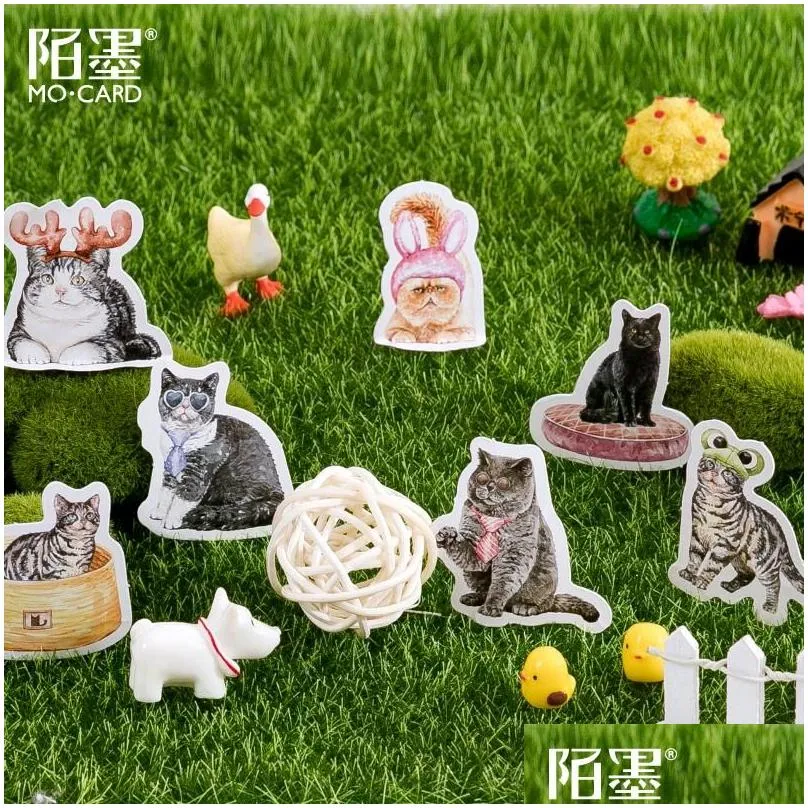 Adhesive Stickers Mo.Card Vintage Retro Mr Cat Mini Paper Diary Sticker Scrapbooking Material Decoration Label Wholesale Drop Delive Otamw