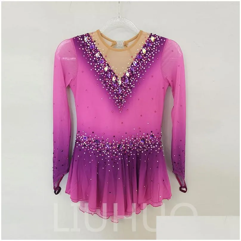 LIUHUO Customize Colors Figure Skating Dress Girls Teens Ice Skating Dance Skirt Quality Crystals Stretchy Spandex Dancewear Ballet Purple Gradient