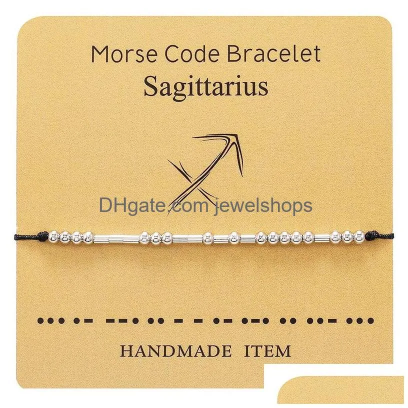 12 constellations morse code couple bracelet for women men fashion handmade braided bracelet birthday jewelry couple card gifts