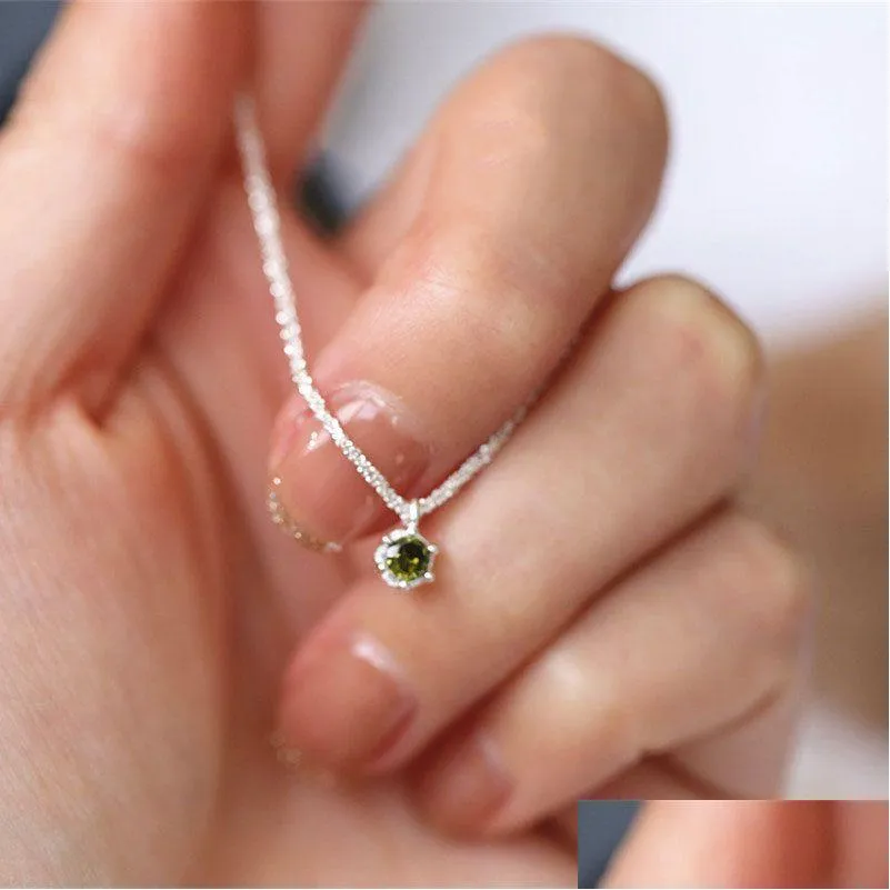 925 sterling silver sparkling clavicle chain choker necklace green diamond gypsophila pendant necklace for women