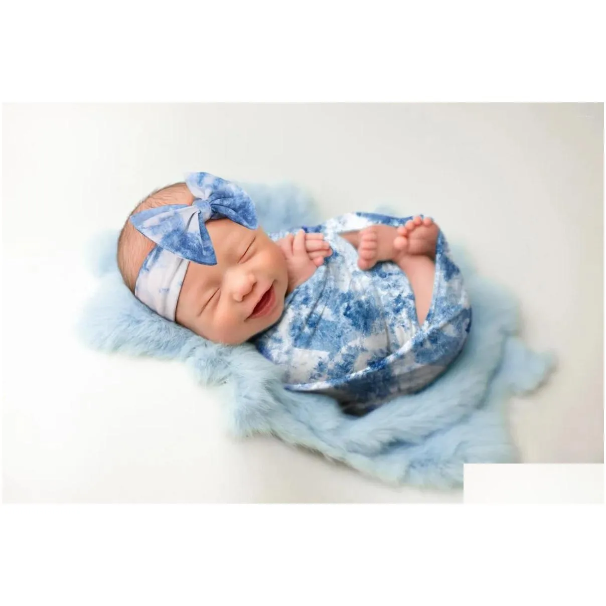 Blankets Baby Headdress Wrap Pography Props Gradient Printed Born Wraps Hair Band Infants Po Fotografia Accessories