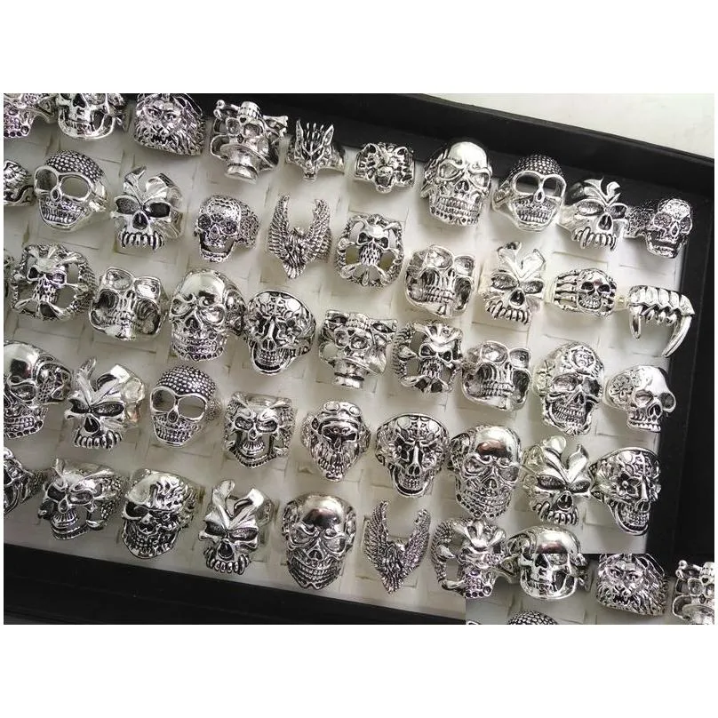 skull skeleton gothic biker rings men`s rock punk ring party favor top styles mix wholesale fashoin cool jewelry lots hot