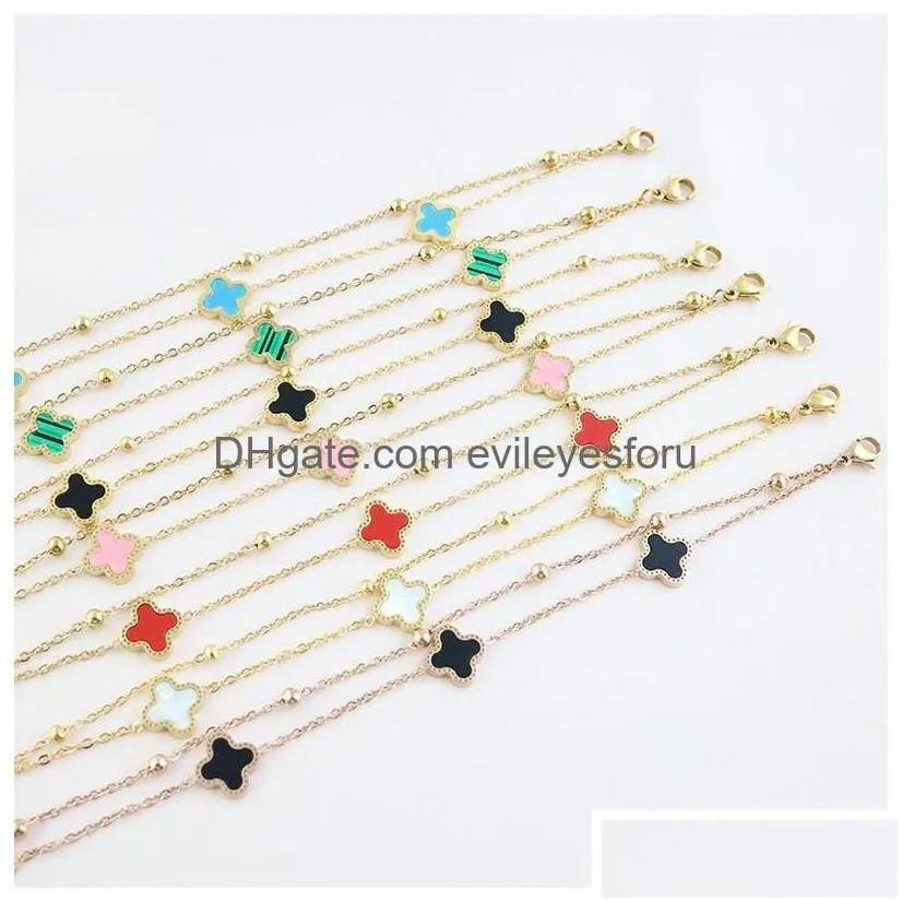 18k gold plated classic four-leaf clover anklets designer jewelry elegant mother-of-pearl for high quality fashion accessories drop