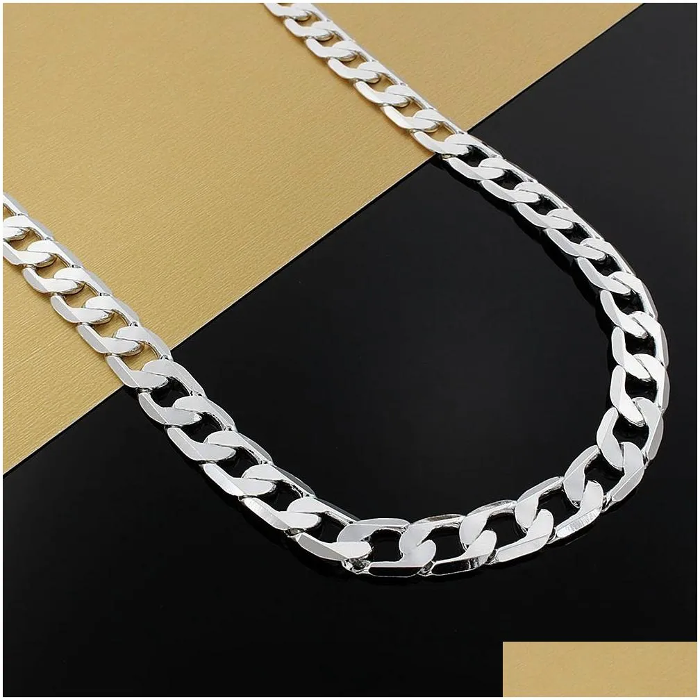 Chains 925 Sterling Sier Necklace For Mens 20 Inches Classic 8Mm Chain Luxury Jewelry Drop Delivery Necklaces Pendants Dh7Sz