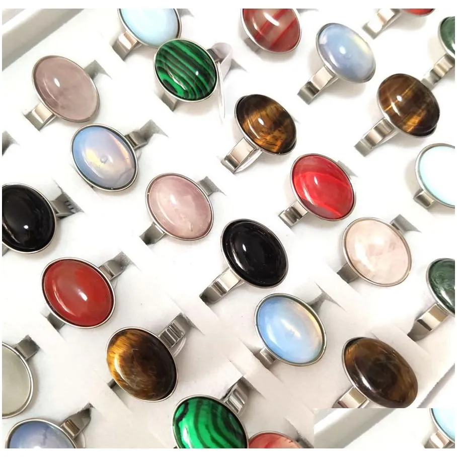 wholesale 36pcs/lot colorful stone ring for women vintage mix stone stainless steel party rings female charm beautiful rings new jewelry