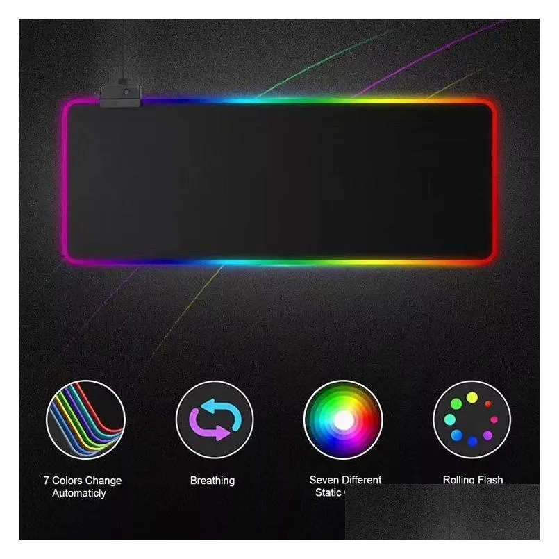 Rests Mouse Pads Wrist Rests RGB Gaming Mouse Pad Computer Gamer Mousepad With Light Large Rubber Noslip Mat Big Pads PC Laptop