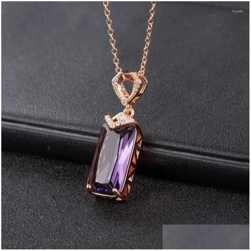 Cluster Rings 18k Yellow Gold Natural Amethyst Pendant Necklace For Women Love Clavicle Chain Valentine`s Day Fine Jewelry Gift