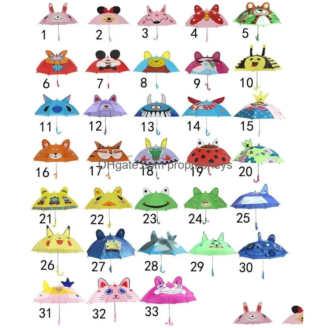 33 styles lovely cartoon animal design umbrella for kids children high quality 3d creative umbrella baby sun umbrella