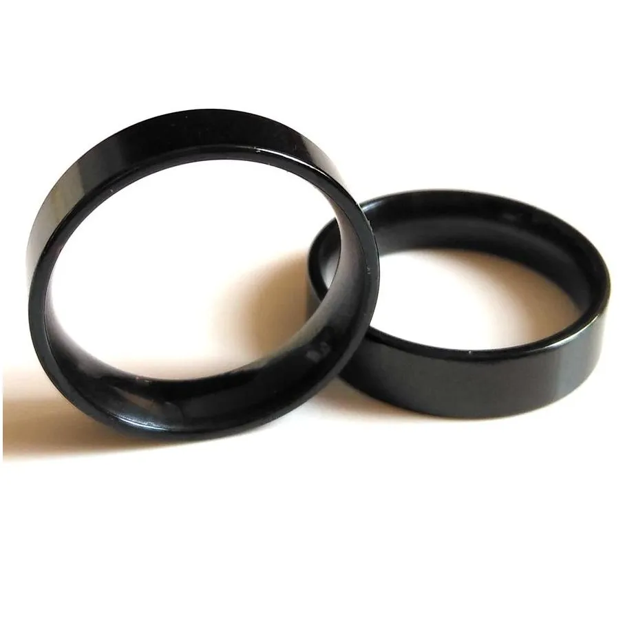 wholesale 50pcs unisex black band rings wide 6mm stainless steel rings for men and women wedding engagement ring friend gift party