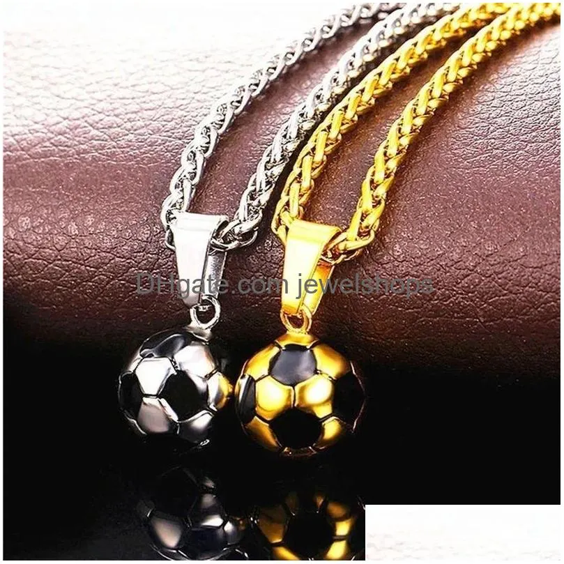 sports product football necklace with stainless steel chain necklace football boys gift necklace for men